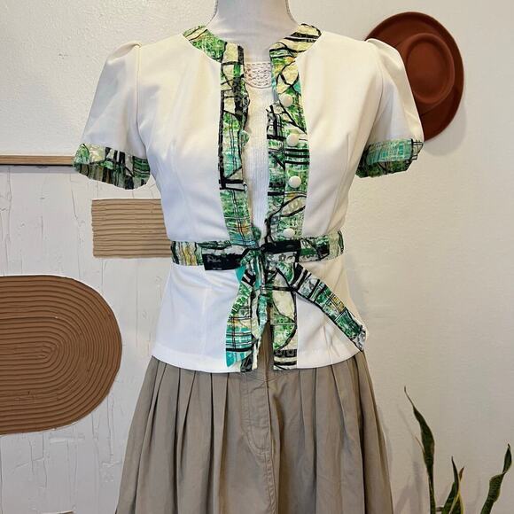Handmade Vintage 1960s Mod Bow Embellished Short Sleeve Blouse - XS - Picture 15 of 15